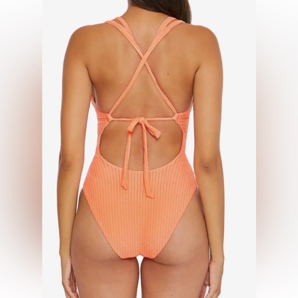 NWT BECCA Line in The Sand Lainey Textured Rib Plunge One-Piece Nectar LARGE - Picture 2 of 7